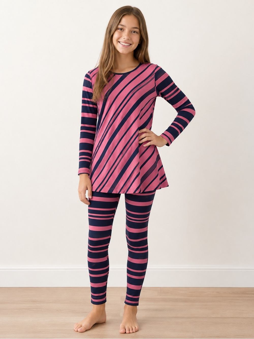 Girls Maggie Breen too Pink Striped Long Sleeve Pajama Set